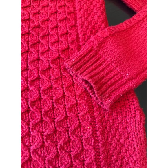 Lands End Red Cable Knit Sweater S/T 6-8 Cotton/Nylon/Acrylic/Wool Womens Appare - Picture 3 of 6